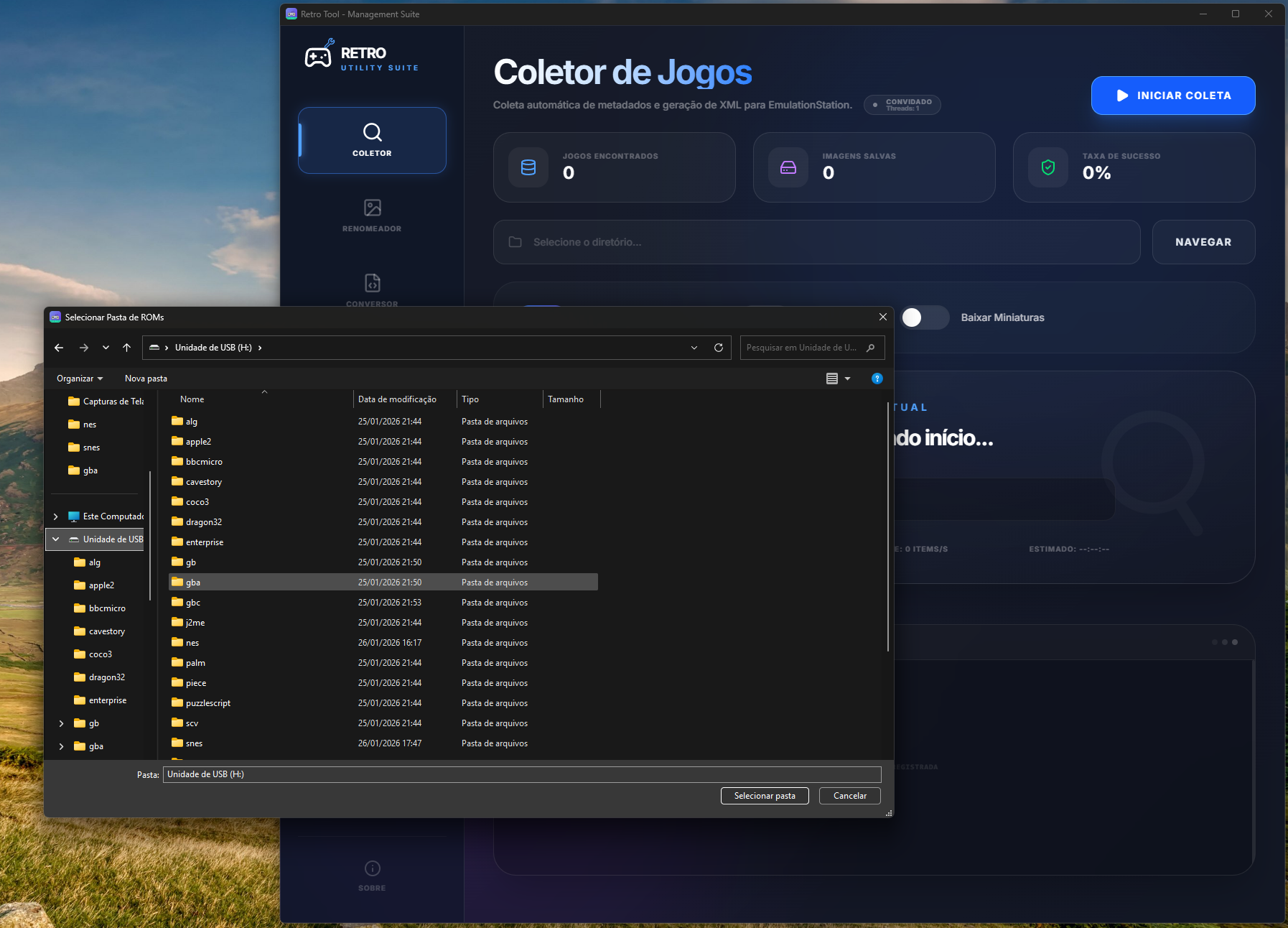 Selecionando pasta de ROMs