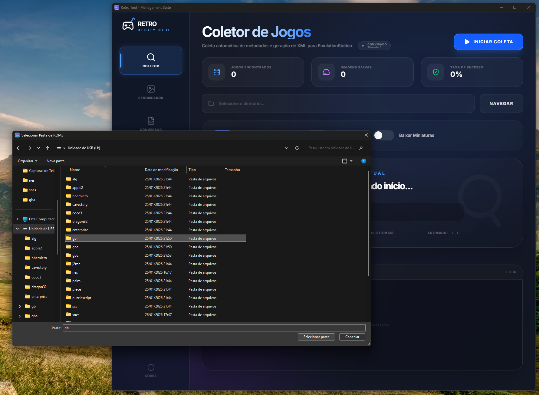 Selecionando a pasta gb